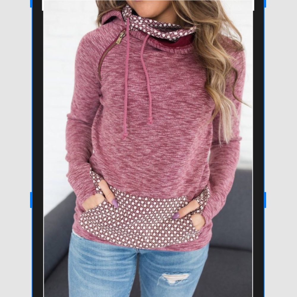 Double Hooded Sweatshirt in Heather Berry